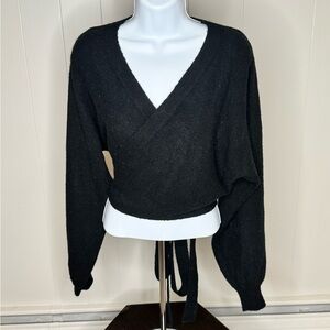 Chic Black V-Neck Wrap Sweater